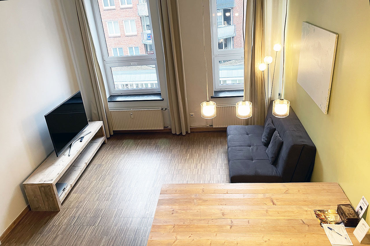Ferienwohnung Style: Wohnzimmer Blick oben