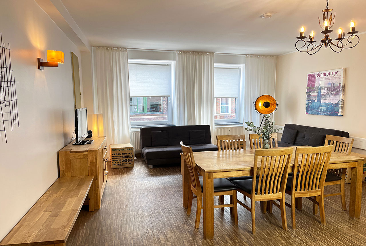 appartement hanseat wohnzimmer esstisch raumansicht
